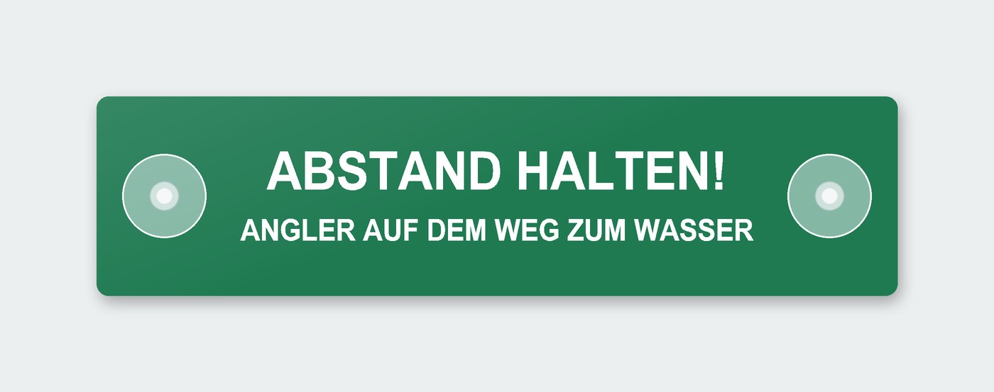 Saugnapfschild „Abstand halten – Angler auf dem Weg zum Wasser“