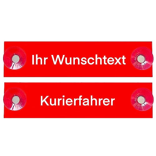 Hinweis Schild Saugnapfschild Wunschtext, Feuerwehr, Arzt, Notarzt, Kurierfahrer, Winterdienst Rot 200x50 mm…