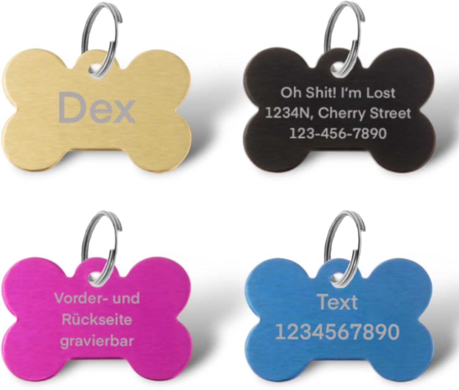 Personalisierte Hundemarke Herz oder Knochen, gravierbare Haustiermarke aus Aluminium, beidseitig beschriftbar