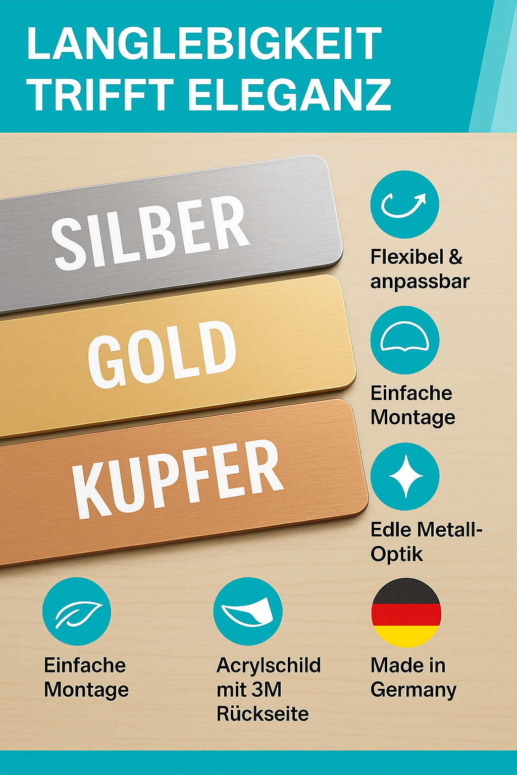 Klingelschild Türschild Briefkastenschild Namensschild Strich Mitte Individuelle Gravur Klebend 9 Farben