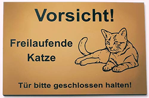 Warnschild Freilaufende Katze liegend