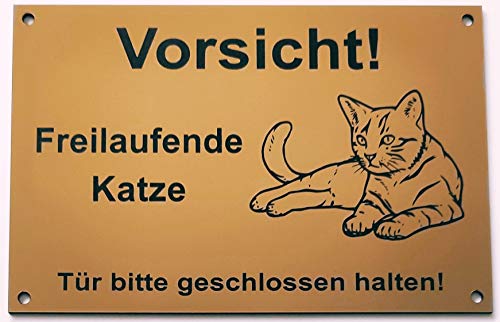 Warnschild Freilaufende Katze liegend