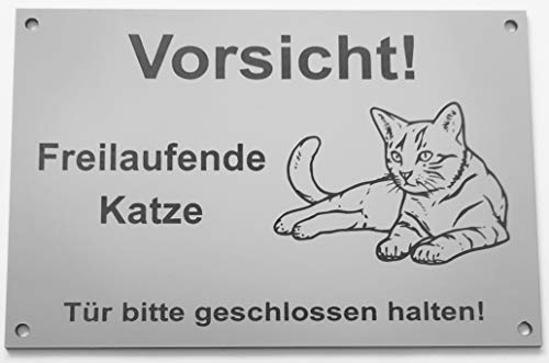 Warnschild Freilaufende Katze liegend