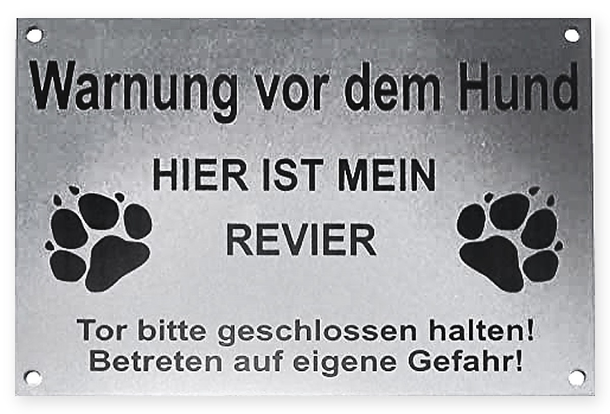 Warnschild Warnung vor dem Hund, Tor geschlossen, Betreten Verboten, Schild Hundeschild Silber