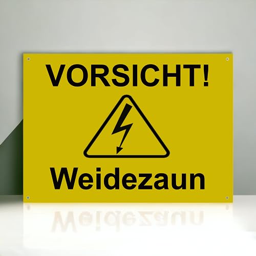 Hinweis Schild Vorsicht Weidezaun Warnschild aus Kunststoff - Graviertes Schild in verschiedenen Größen