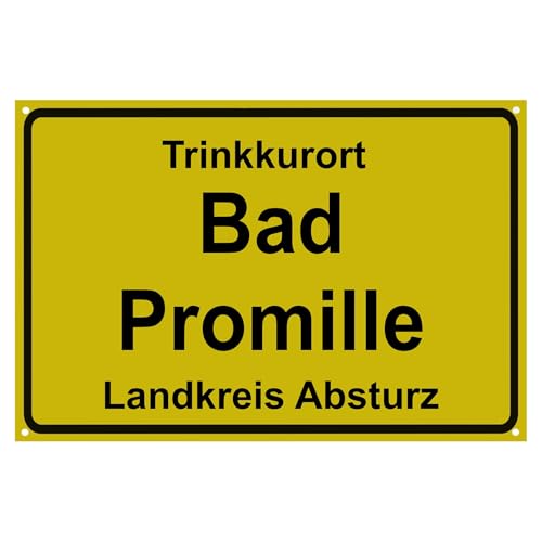 Gelbes Schild Trinkkurort Bad Promille - Landkreis Absturz, Bier Motiv, Lustige Deko, Geschenk für Feiern