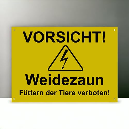 Hinweis Schild Vorsicht Weidezaun - Füttern der Tiere verboten - Warnschild aus Kunststoff - Graviertes Schild in verschiedenen Größen