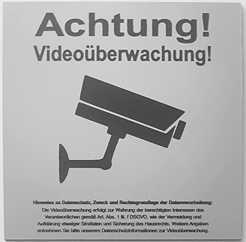 Warnschild Sicherheitsschild Videoüberwachung Inkl. DSGVO Hinweis Schild Kamera Überwachung Kamera Attrappe Achtung Videoüberwachung Für Privatgrundstück Silber